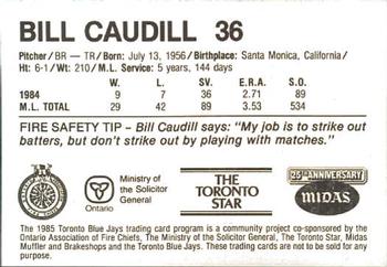 1985 Toronto Blue Jays Fire Safety #NNO Bill Caudill Back