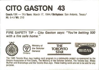 1985 Toronto Blue Jays Fire Safety #NNO Cito Gaston Back