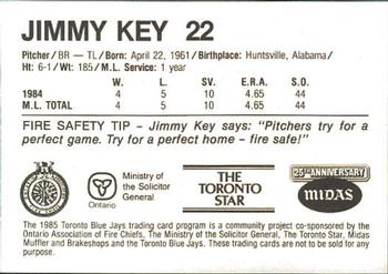 1985 Toronto Blue Jays Fire Safety #NNO Jimmy Key Back