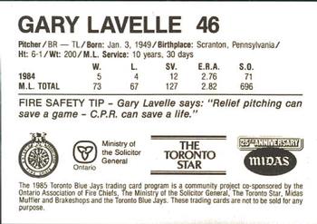 1985 Toronto Blue Jays Fire Safety #NNO Gary Lavelle Back