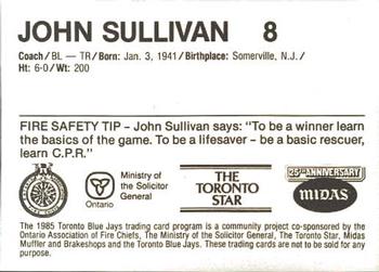1985 Toronto Blue Jays Fire Safety #NNO John Sullivan Back