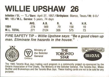 1985 Toronto Blue Jays Fire Safety #NNO Willie Upshaw Back