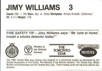 1985 Toronto Blue Jays Fire Safety #NNO Jimy Williams Back