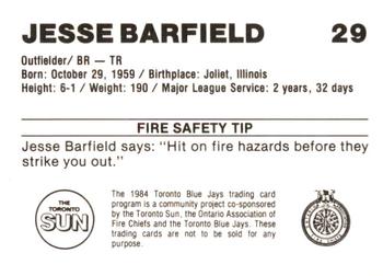 1984 Toronto Blue Jays Fire Safety #NNO Jesse Barfield Back