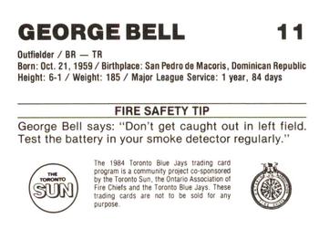 1984 Toronto Blue Jays Fire Safety #NNO George Bell Back