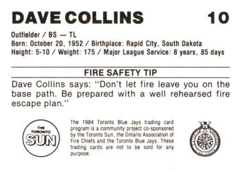 1984 Toronto Blue Jays Fire Safety #NNO Dave Collins Back