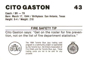 1984 Toronto Blue Jays Fire Safety #NNO Cito Gaston Back