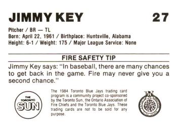 1984 Toronto Blue Jays Fire Safety #NNO Jimmy Key Back