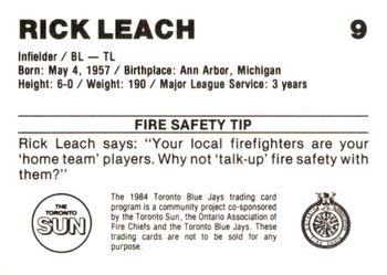 1984 Toronto Blue Jays Fire Safety #NNO Rick Leach Back