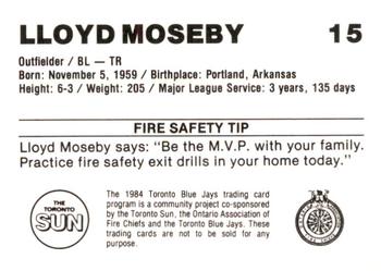 1984 Toronto Blue Jays Fire Safety #NNO Lloyd Moseby Back
