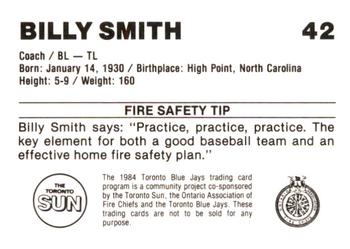 1984 Toronto Blue Jays Fire Safety #NNO Billy Smith Back