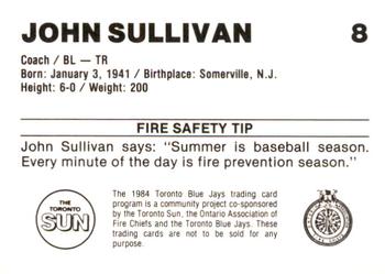 1984 Toronto Blue Jays Fire Safety #NNO John Sullivan Back