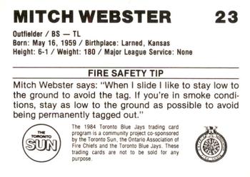 1984 Toronto Blue Jays Fire Safety #NNO Mitch Webster Back