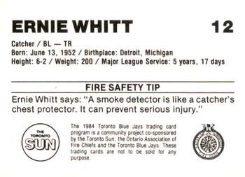 1984 Toronto Blue Jays Fire Safety #NNO Ernie Whitt Back