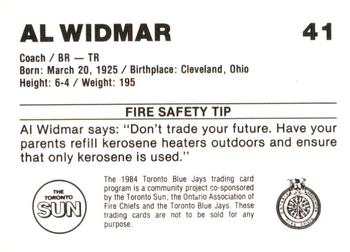 1984 Toronto Blue Jays Fire Safety #NNO Al Widmar Back