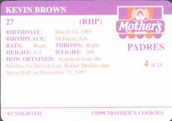 1998 Mother's Cookies San Diego Padres #4 Kevin Brown Back