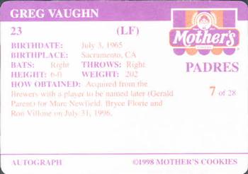 1998 Mother's Cookies San Diego Padres #7 Greg Vaughn Back