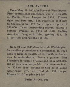 1937 O-Pee-Chee Batter Ups (V300) #103 Earl Averill Back
