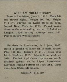 1937 O-Pee-Chee Batter Ups (V300) #119 Bill Dickey Back