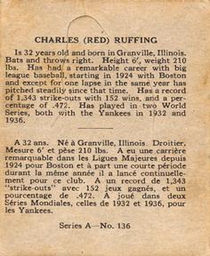 1937 O-Pee-Chee Batter Ups (V300) #136 Red Ruffing Back