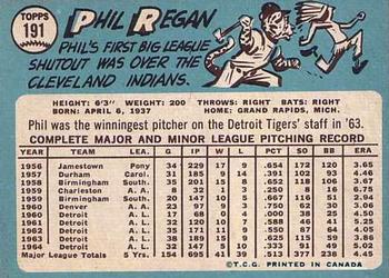 1965 O-Pee-Chee #191 Phil Regan Back