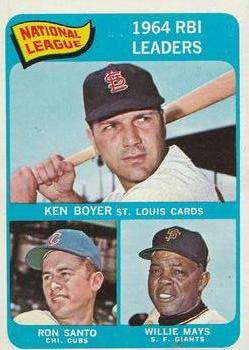 1965 O-Pee-Chee #6 National League 1964 RBI Leaders (Ken Boyer / Ron Santo / Willie Mays) Front