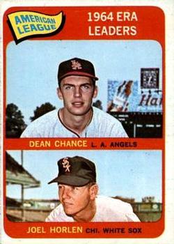 1965 O-Pee-Chee #7 American League 1964 ERA Leaders (Dean Chance / Joel Horlen) Front