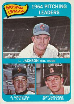 1965 O-Pee-Chee #10 National League 1964 Pitching Leaders (Larry Jackson / Juan Marichal / Ray Sadecki) Front