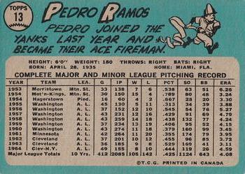 1965 O-Pee-Chee #13 Pedro Ramos Back