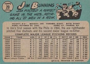 1965 O-Pee-Chee #20 Jim Bunning Back
