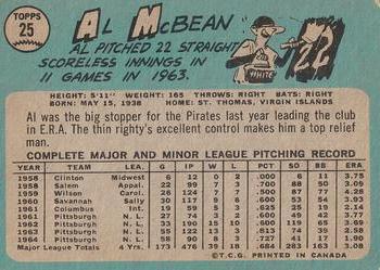 1965 O-Pee-Chee #25 Al McBean Back
