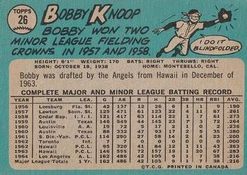 1965 O-Pee-Chee #26 Bobby Knoop Back