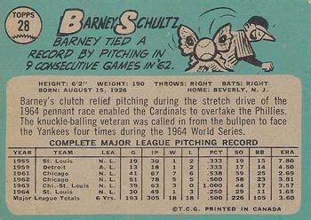 1965 O-Pee-Chee #28 Barney Schultz Back