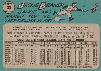 1965 O-Pee-Chee #33 Jackie Brandt Back