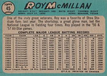 1965 O-Pee-Chee #45 Roy McMillan Back