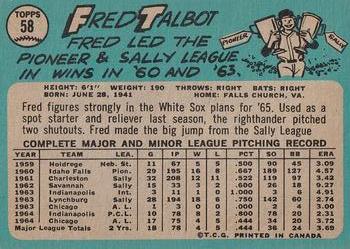 1965 O-Pee-Chee #58 Fred Talbot Back