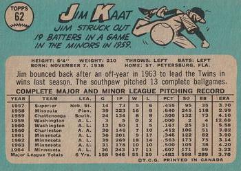 1965 O-Pee-Chee #62 Jim Kaat Back