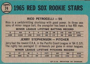 1965 O-Pee-Chee #74 Red Sox 1965 Rookie Stars (Rico Petrocelli / Jerry Stephenson) Back