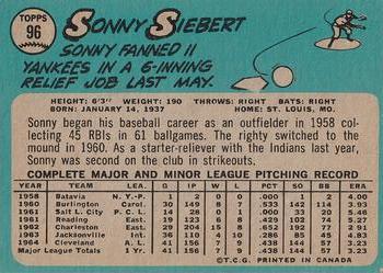1965 O-Pee-Chee #96 Sonny Siebert Back