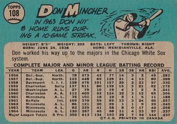 1965 O-Pee-Chee #108 Don Mincher Back