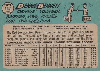 1965 O-Pee-Chee #147 Dennis Bennett Back