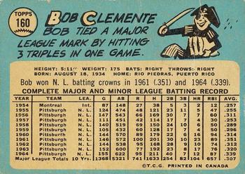 1965 O-Pee-Chee #160 Bob Clemente Back
