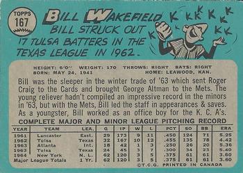 1965 O-Pee-Chee #167 Bill Wakefield Back
