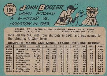 1965 O-Pee-Chee #184 John Boozer Back