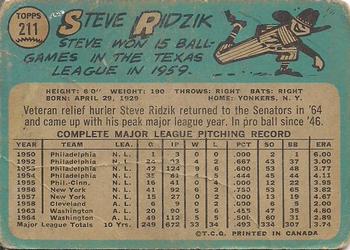 1965 O-Pee-Chee #211 Steve Ridzik Back