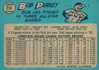 1965 O-Pee-Chee #214 Bob Purkey Back