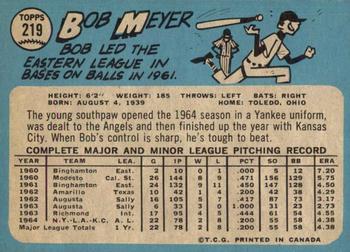 1965 O-Pee-Chee #219 Bob Meyer Back