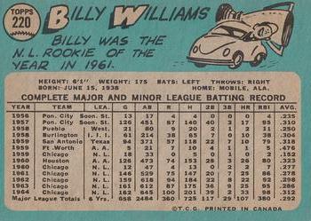 1965 O-Pee-Chee #220 Billy Williams Back
