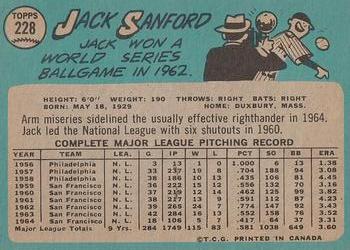 1965 O-Pee-Chee #228 Jack Sanford Back