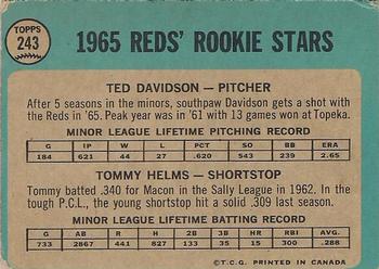 1965 O-Pee-Chee #243 Reds 1965 Rookie Stars (Ted Davidson / Tommy Helms) Back